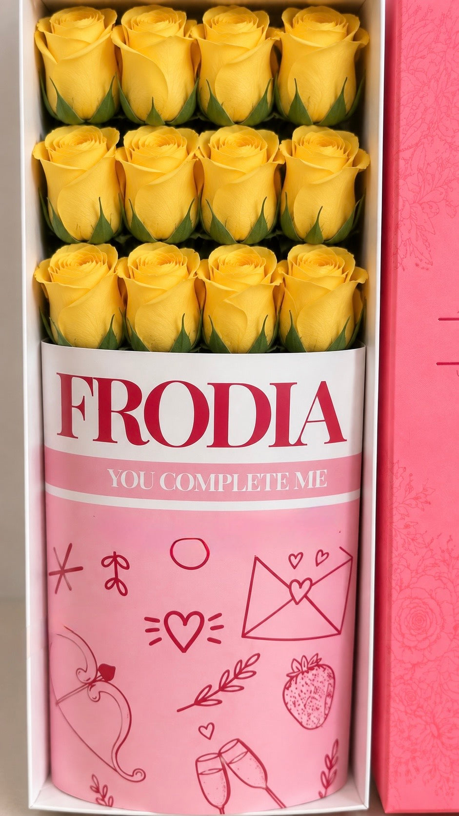 Caja de 12 rosas amarillas, otra vista – Frodia Flowers